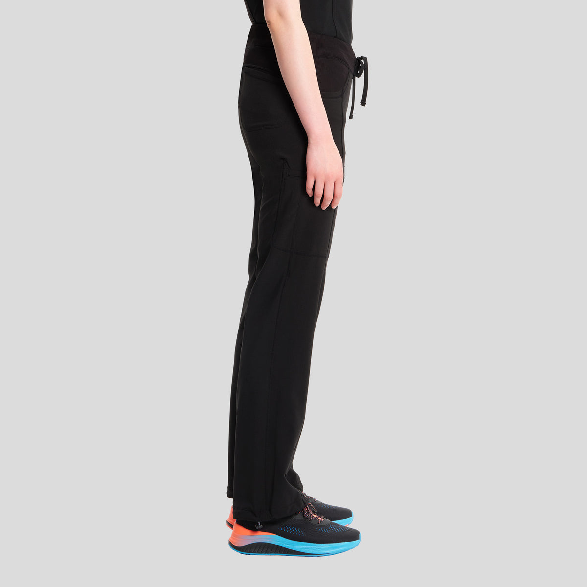 Rib Knit Drawstring Waist Scrub Pant | Black