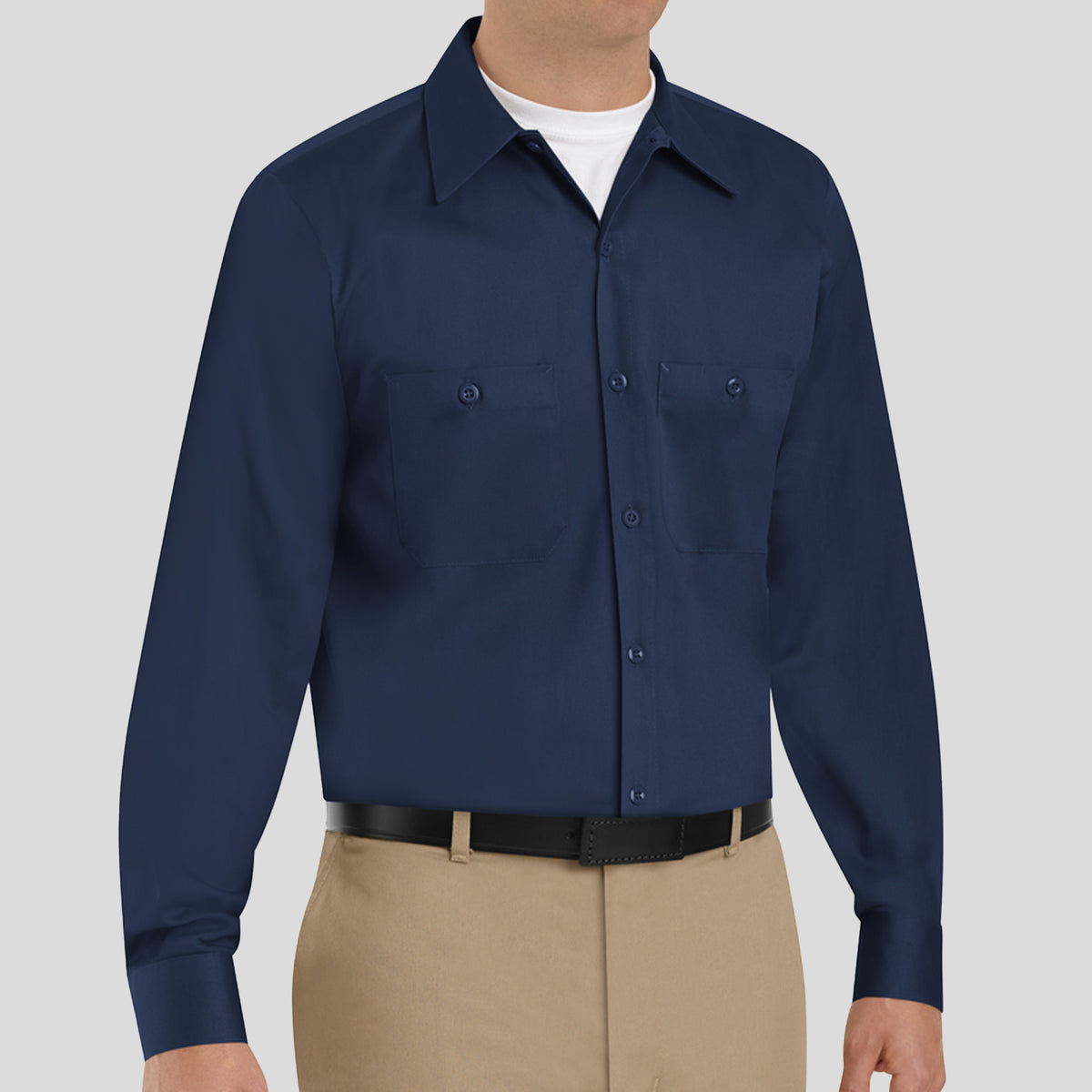 Men's Long Sleeve Wrinkle-Resistant Cotton Work Shirt | Navy