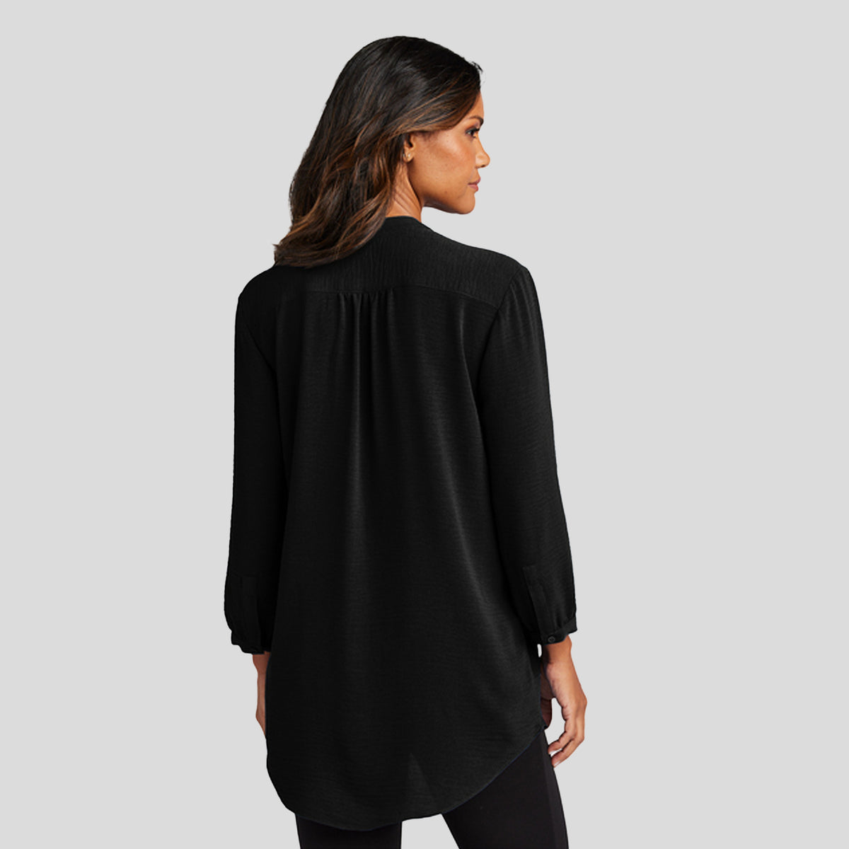 Women's 3/4-Sleeve Textured Crepe Tunic | Black