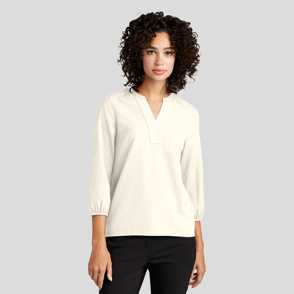 Women's Stretch Crepe 3/4-Sleeve Blouse | Ivory Chiffon