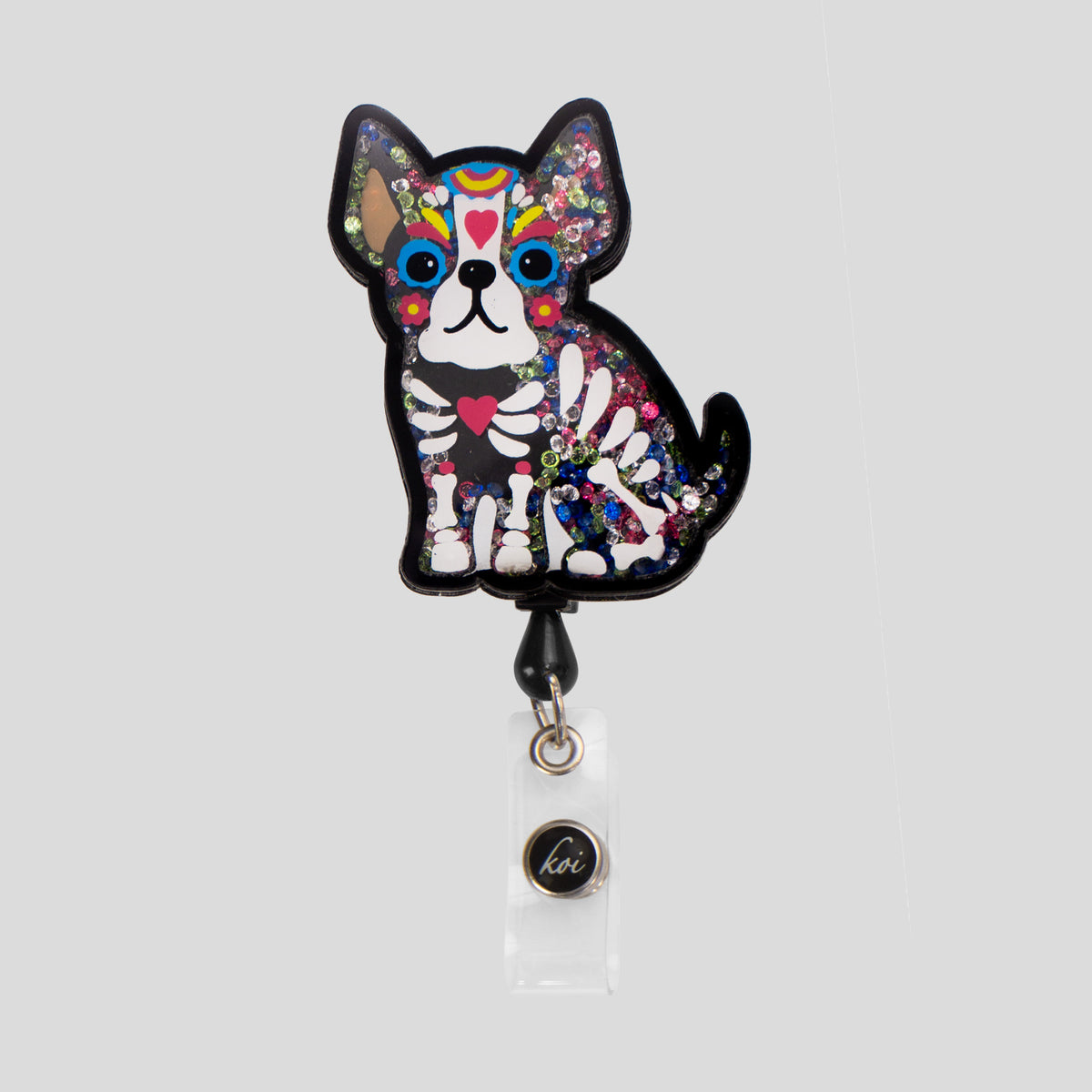 Skeleton Dog Shaker Badge Reel
