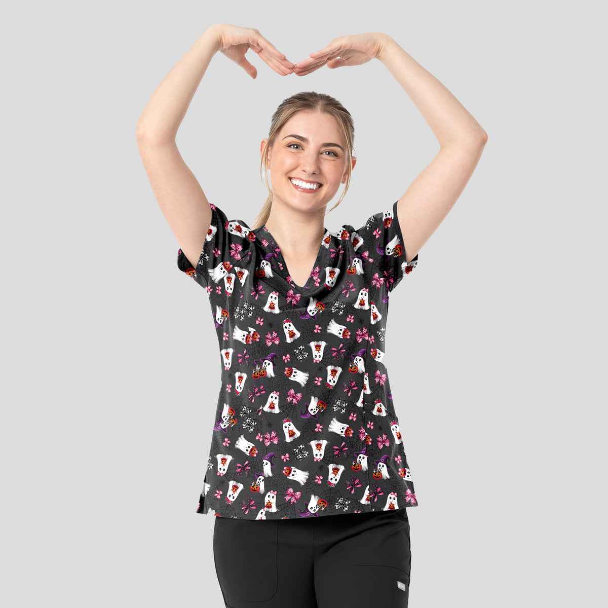 Curved V-Neck Print Top | Pretty Spooky