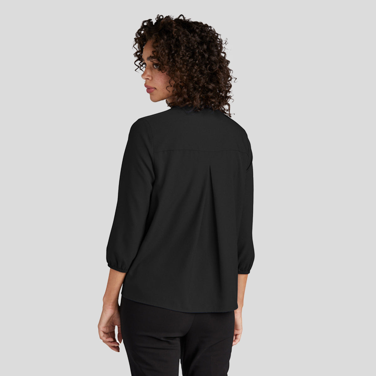 Women's Stretch Crepe 3/4-Sleeve Blouse | Deep Black
