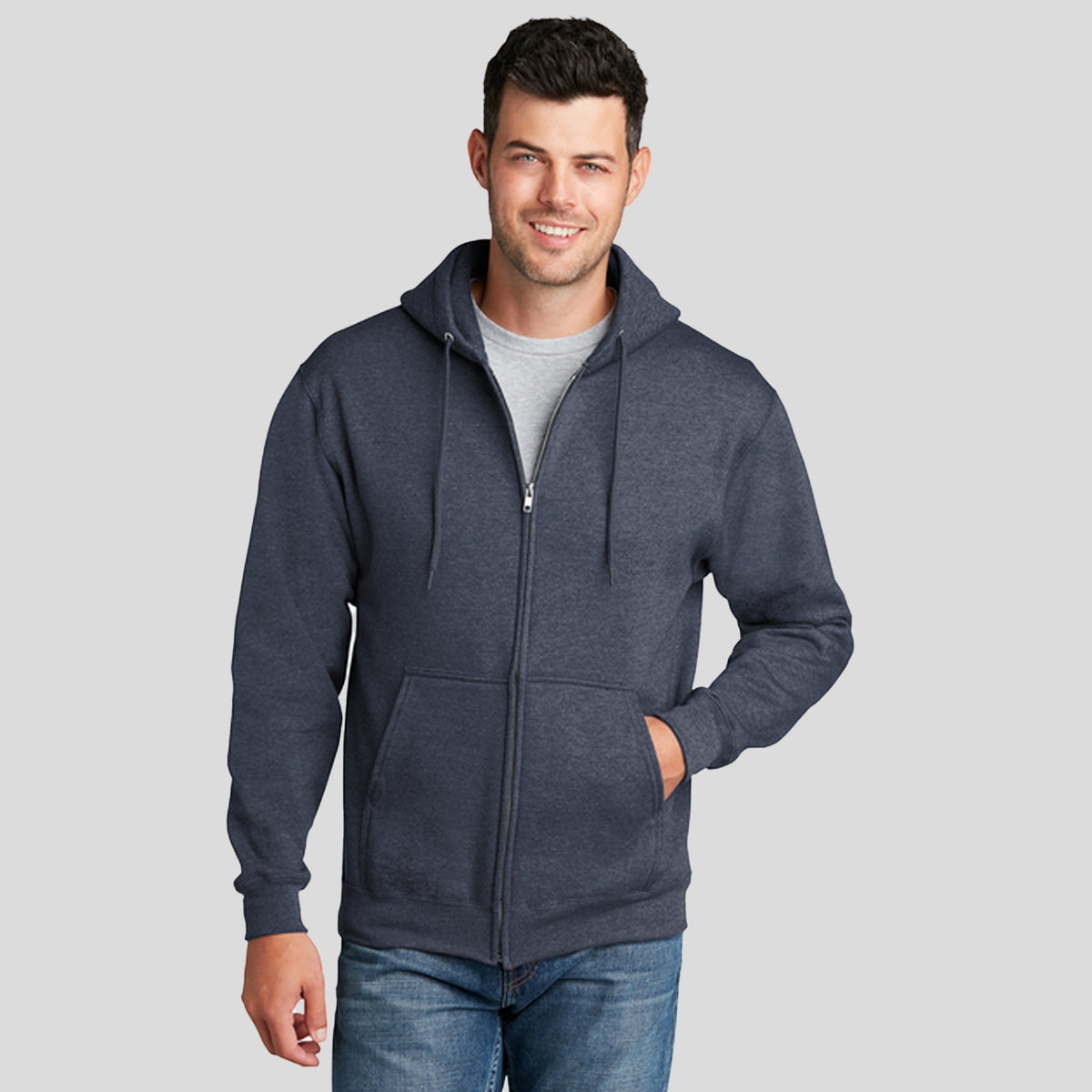 Core Fleece Full-Zip Hooded Sweatshirt | Heather Navy